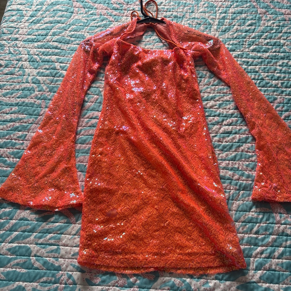 Orange long sleeve homecoming dress